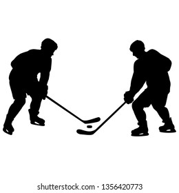 Set of silhouettes of hockey player Isolated on white