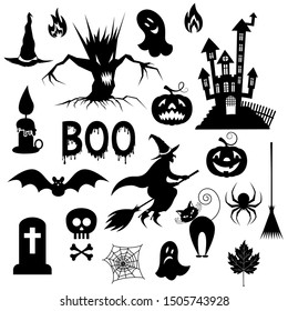 Set of silhouettes for the holiday Halloween.Black and white