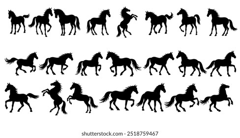 Set of silhouettes of horse