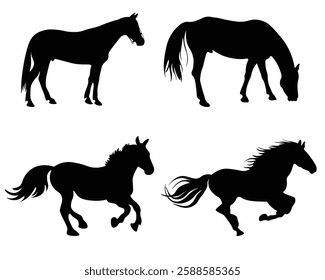 set of silhouettes of horse. horses running. isolated on transparent background vector illustration