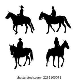 Set of silhouettes of horse riders