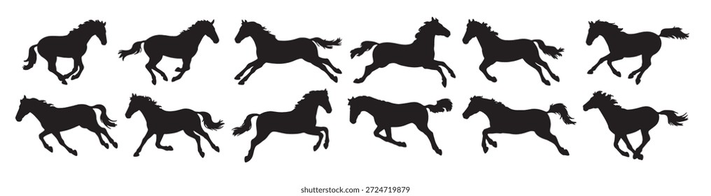  conjunto de silhuetas de cavalos correndo