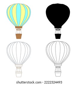 Set of silhouettes of a hot air   balloons. Balloon line art. Black silhouette of aerostat vector illustration