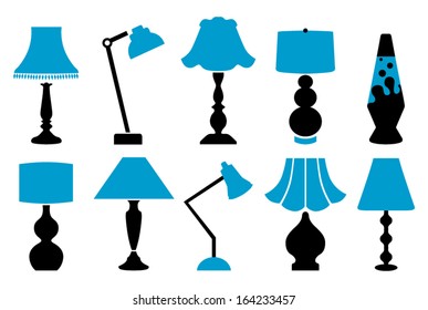 A set of silhouettes of household lamps