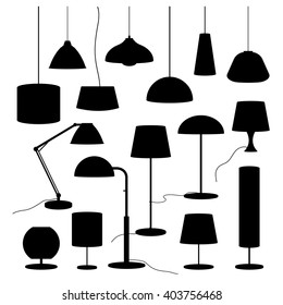 A set of silhouettes of household lamps and floor lamps Vector
