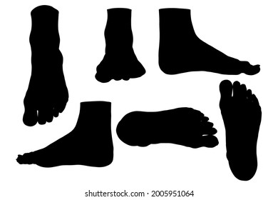 Set with silhouettes of human legs in various positions isolated on white background. Vector illustration