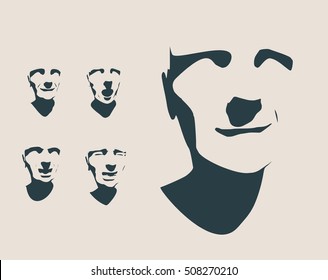 Set of silhouettes of a human's head. Various emotions