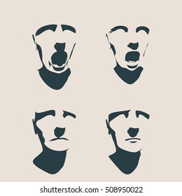 Set of silhouettes of a human's head. Various emotions