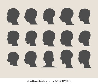 Set of silhouettes of a human's head. Various emotions