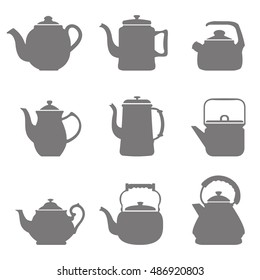 A set of silhouettes image a tea maker, and a cup of tea. Vector illustration EPS10.