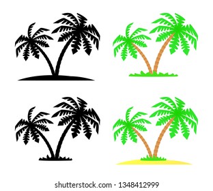Set of silhouettes and images of palm trees.