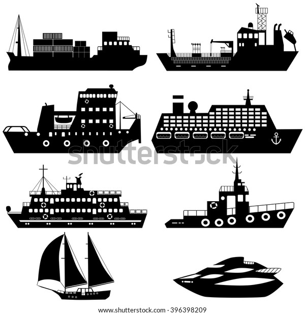 Set Silhouettes Industrial Cargo Passenger Ships Stock Vector (Royalty ...