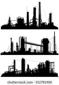 Set of silhouettes of industrial zone (factories, refineries and power plants).