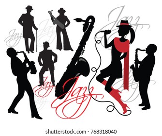 set of silhouettes of jazz musicians