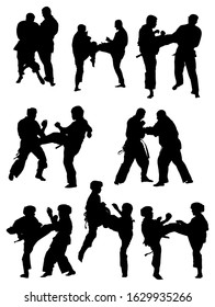 set of silhouettes of karate athletes vector illustration