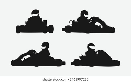 set of silhouettes of kart racing. isolated on white background. graphic vector illustration.