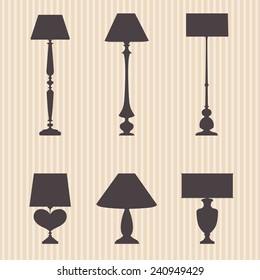 A set of silhouettes of lamps