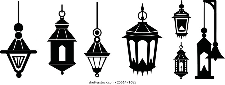 set of silhouettes of lamps