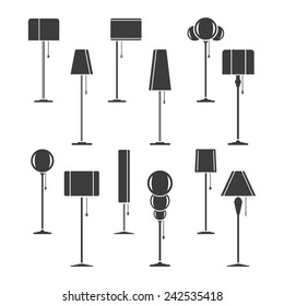 Set of silhouettes of lamps. Vector