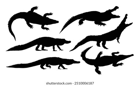 Set silhouettes of large crocodiles.
