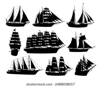 The set silhouettes of a large sailing ships.
