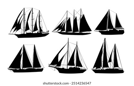 The set silhouettes of a large sailing ships.
