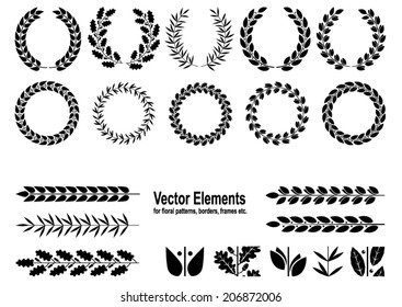 Set of silhouettes laurel and other wreaths on white background. Vector illustration