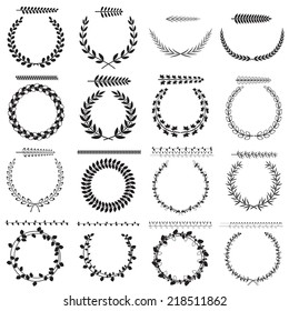 Set of silhouettes of laurel wreaths and branches, vector illustration.