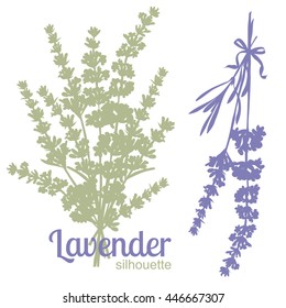 Set Of Silhouettes Of Lavender Flowers. Vector Illustration