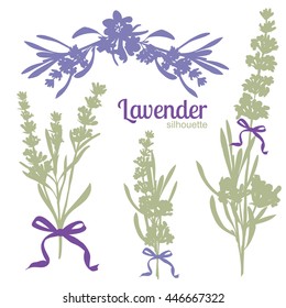 Set of silhouettes of lavender flowers. Vector illustration