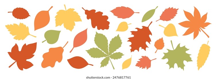 Set of silhouettes of leaves of different colors