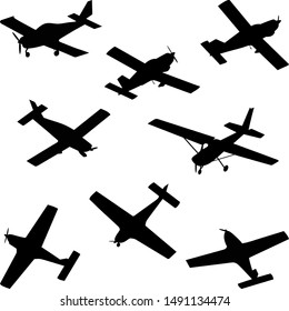 set of silhouettes of light aircraft