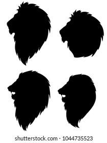 set of silhouettes of a lion head, a vector illustration, isolated objects