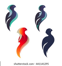 set of silhouettes logo in the shape of birds isolated on white background - vector stock