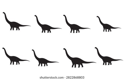 Set of silhouettes of longnecked dinosaurs
