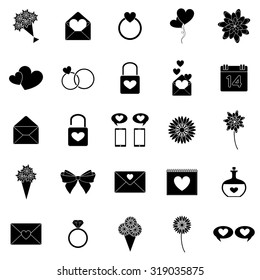 Set of silhouettes of love icons on a white background