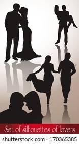Set of silhouettes of lovers