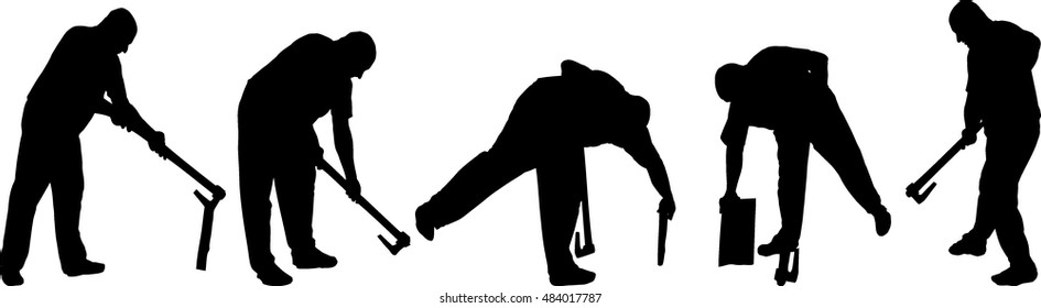 Set of silhouettes of a lumberjack