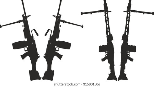 A set of silhouettes of machine guns.