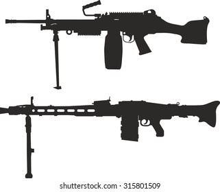 A set of silhouettes of machine guns.