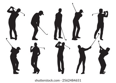 Set of silhouettes of male golf players