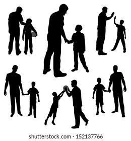 set silhouettes of man and boy, family, dad and son