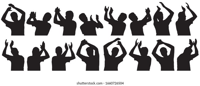 Set of silhouettes of man. Clapping hand, waving hands, applauding man. Vector illustration.