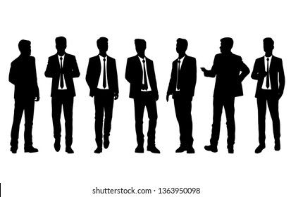 白い背景にシルエット男性の立ち姿 漫画のキャラクター ビジネスマングループ 黒いスーツ ベクターシルエット フラットデザインアイコン のベクター画像素材 ロイヤリティフリー Shutterstock