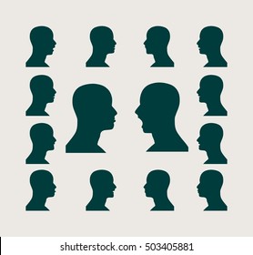 Set of silhouettes of a man's head. Various emotions