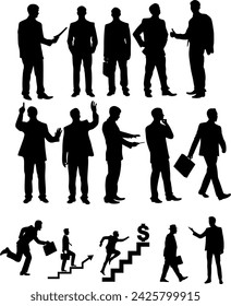 Set of silhouettes of men a group of standing and sittingvector illustration
