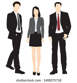 Set of silhouettes of men and woman standing in different poses, cartoon character, group of business people, vector illustration, flat designe icon, isolated on white background