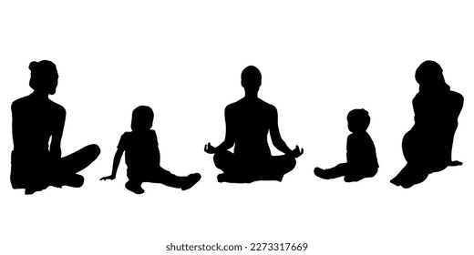 Set of silhouettes of men and a women, a group of standing 
 people black color isolated on white background