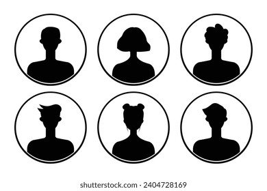 Set of silhouettes of men and women on a white background.