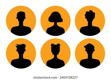 Set of silhouettes of men and women on a white background.